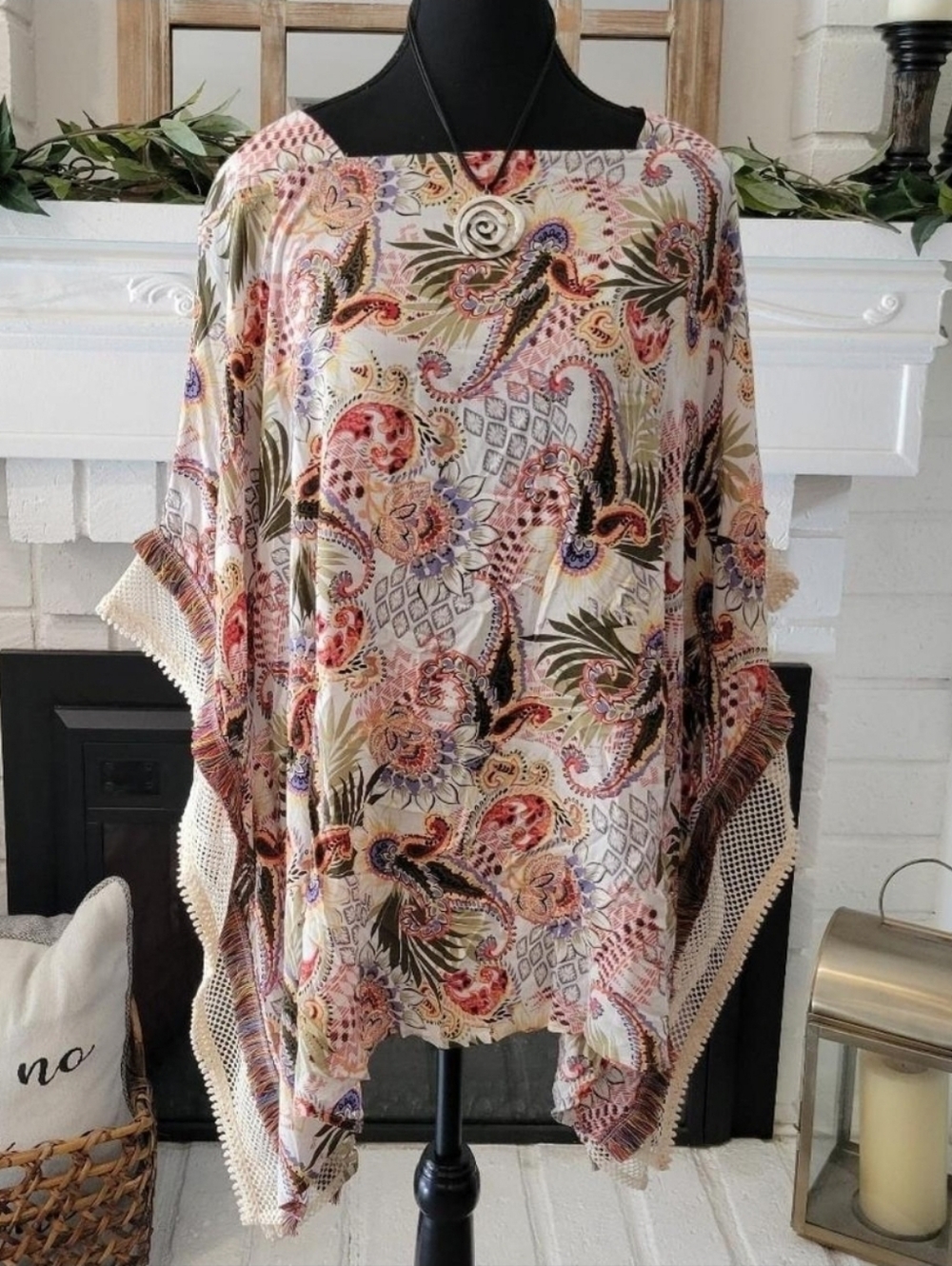 Chico's Boho Floral Paisley Poncho With Arm Holes - Multi Color Size S/M